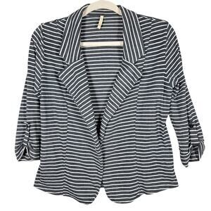 Olivia Moon Blazer Womens S Gray Striped Jersey Knit Open Front Jacket Made USA